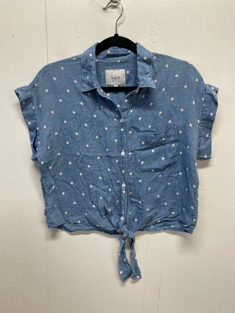 Rails Women's Top Blue w/ White Polka Dots Size Small Cropped Ties in Front